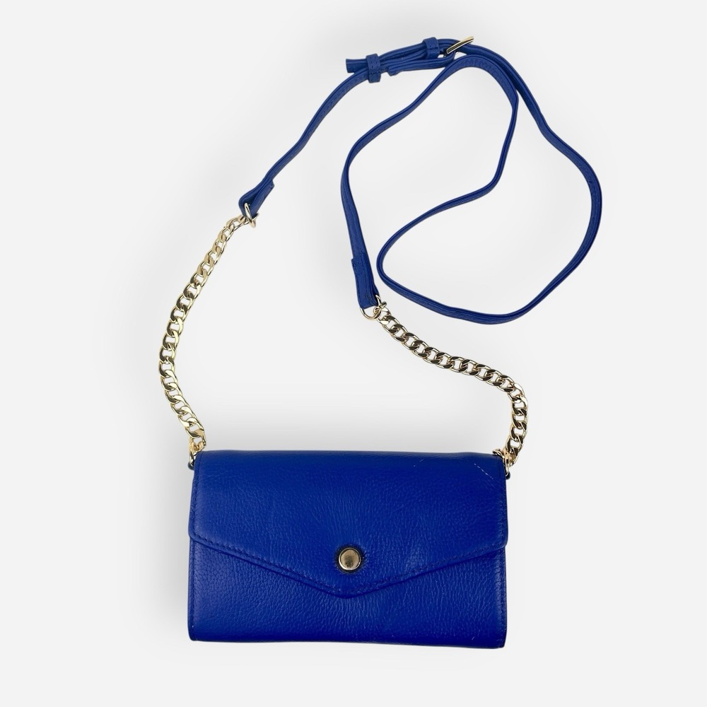 Stella & Max Blue Leather Crossbody Bag Cell Phone Wallet Removable Strap Clutch